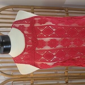 Vintage look sheer red lace tank top